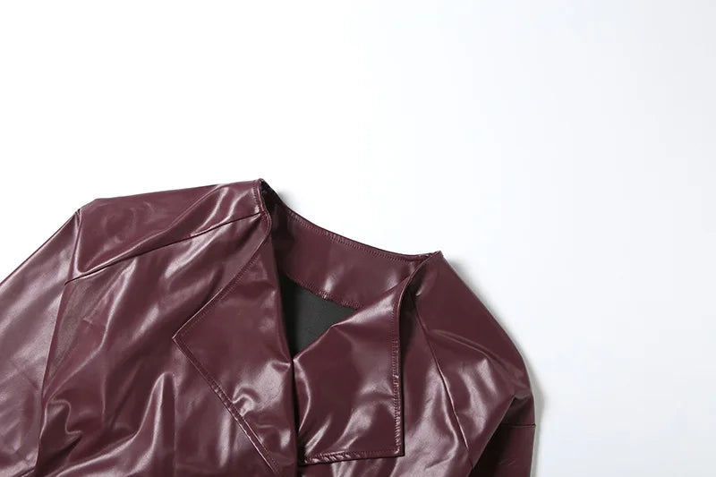 Joskaa 2025 Fall Women's PU Leather Jackets Fashion Solid Lapel Full Sleeve Slim Irregular Crop Coats Outerwear Y2K Streetwear