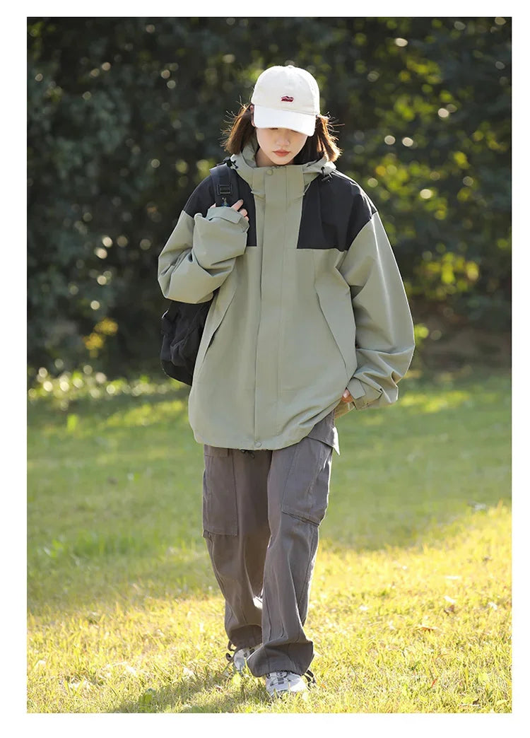 Women Outdoor Waterproof Cycling Jackets Autumn Winter Multi-Pocket Workwear Climbing Clothes Lightweight Loose Windbreaker Coat