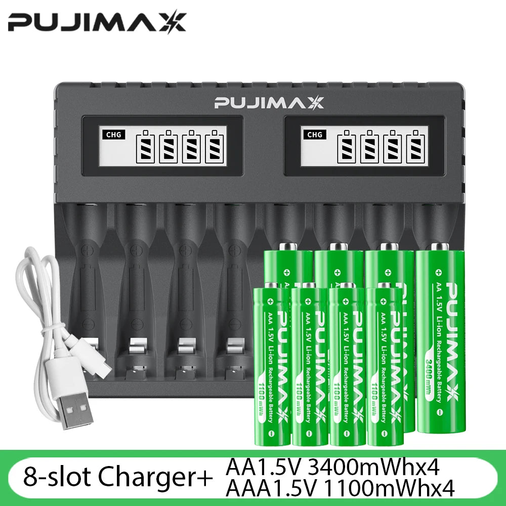 PUJIMAX AA/AAA 3400mWh 1100mWh 1.5V Li-Ion Rechargeable BatteryCharger Lithium Batteries For Mouse Flashlight Fan Game Machine