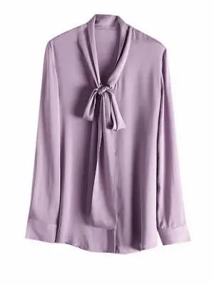 SuyaDream Women's Silk Blouse Long Sleeve Bow Collar Office Chic Solid Color Shirt 93% Silk 7% Spandex Spring 2025