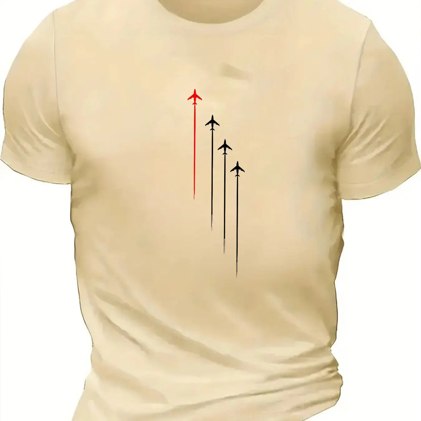 Men's Summer 100 Cotton Fashion Casual Loose Large Size Geometric Airplane Pattern Printed Round Neck Short Sleeve T-shirt Top