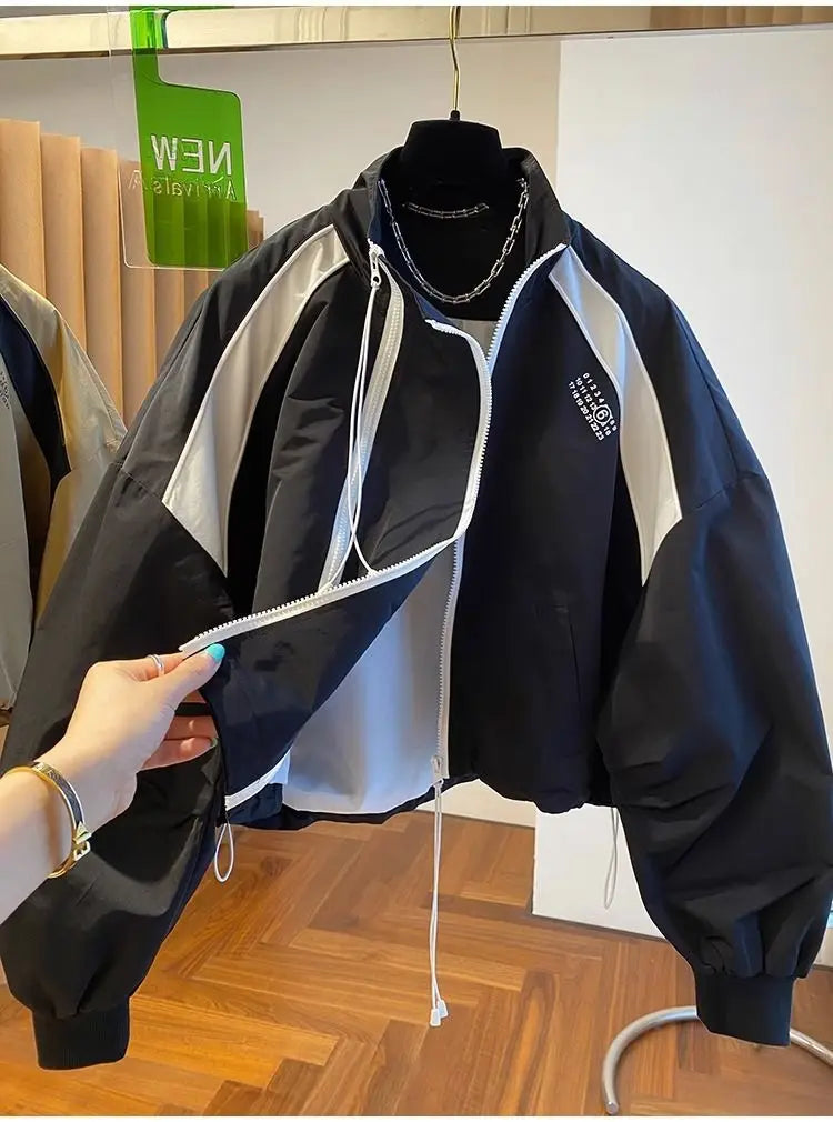 Zipper Design Niche Loose Casual Stand Collar Windbreaker Spring And Autumn Short Top