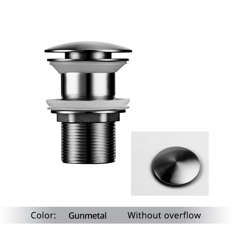 Bathroom Basin Gunmetal Pop-Up Drain Waste Stopper Sink Accessories Solid Support Round Bathtub Brass Flush Drain