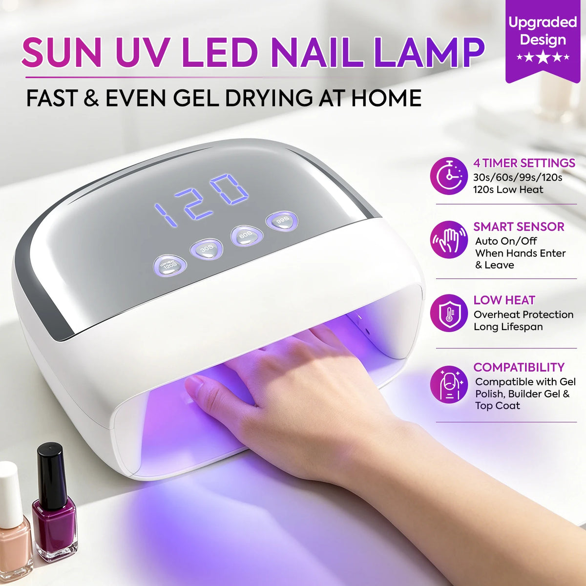DianaBeauty UV Nail Lamp Powerful 108W Nail Dryer with 4 Timer Settings Professional Manicure Lamp with Smart Sensor Nail Tools