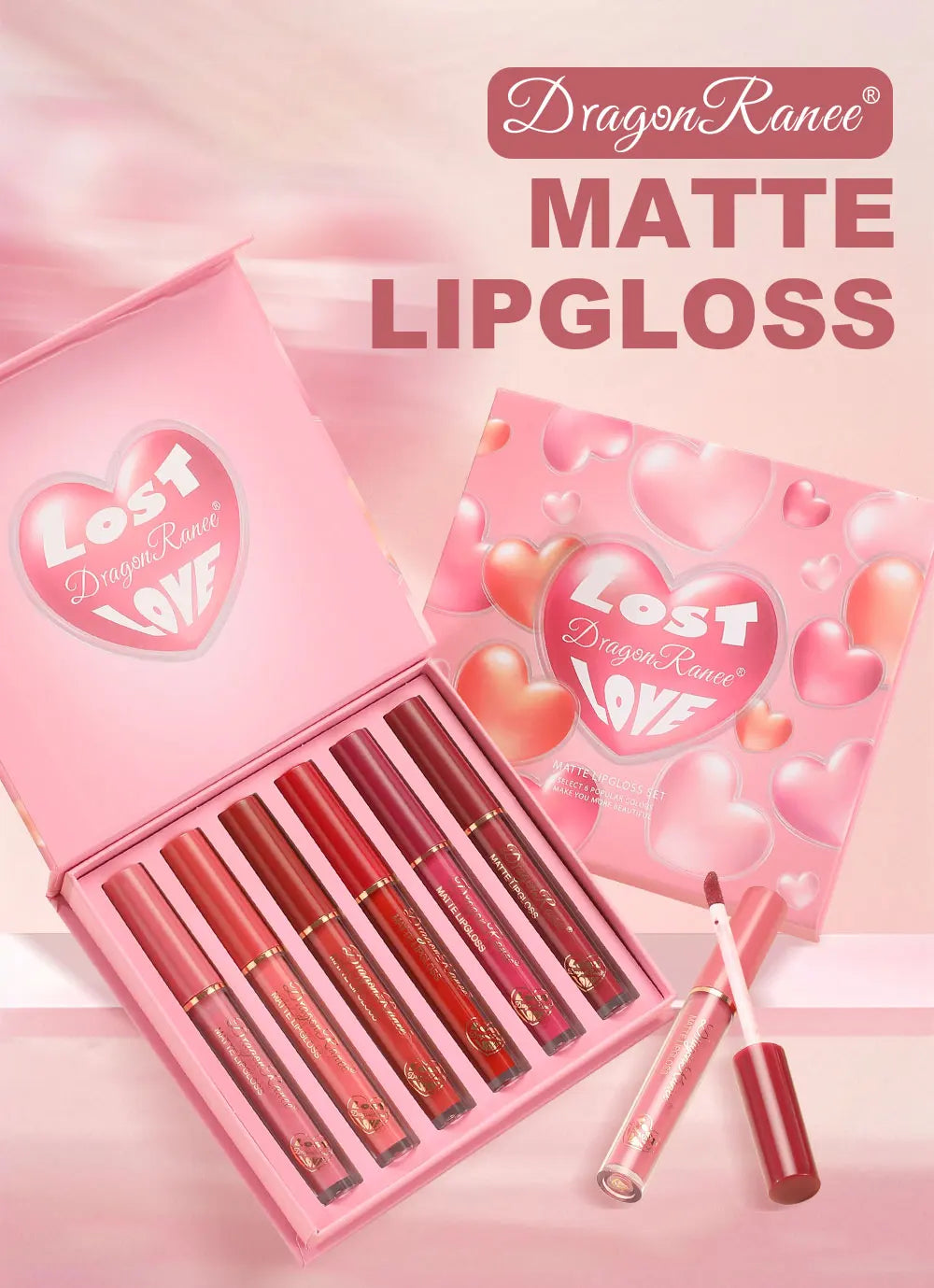 Set of Six Lip Glazes, Matte and Fine Texture, Easy to Apply, Non-Stick, Waterproof and Sweat-Proof, Versatile for Daily Use, Lip Gloss and Lipstick Set