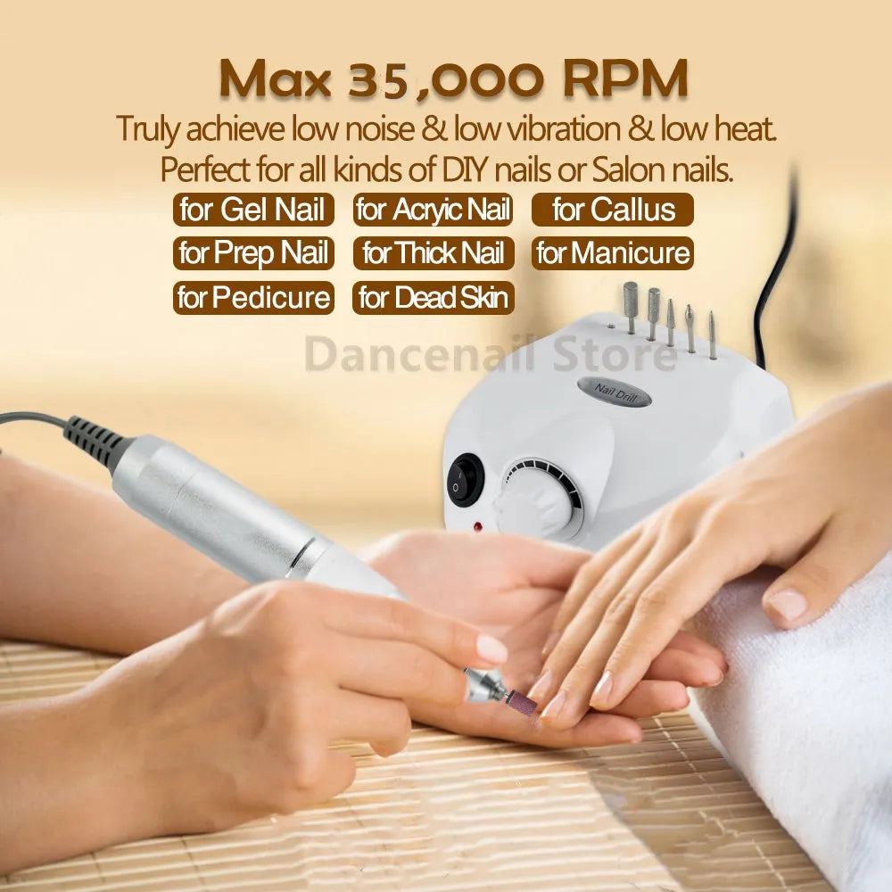 Professional Nail Drill Electric Machine File Grinder Acrylic Nails 35000RPM Home Salon Polisher Manicure Pedicure Remove Buffer