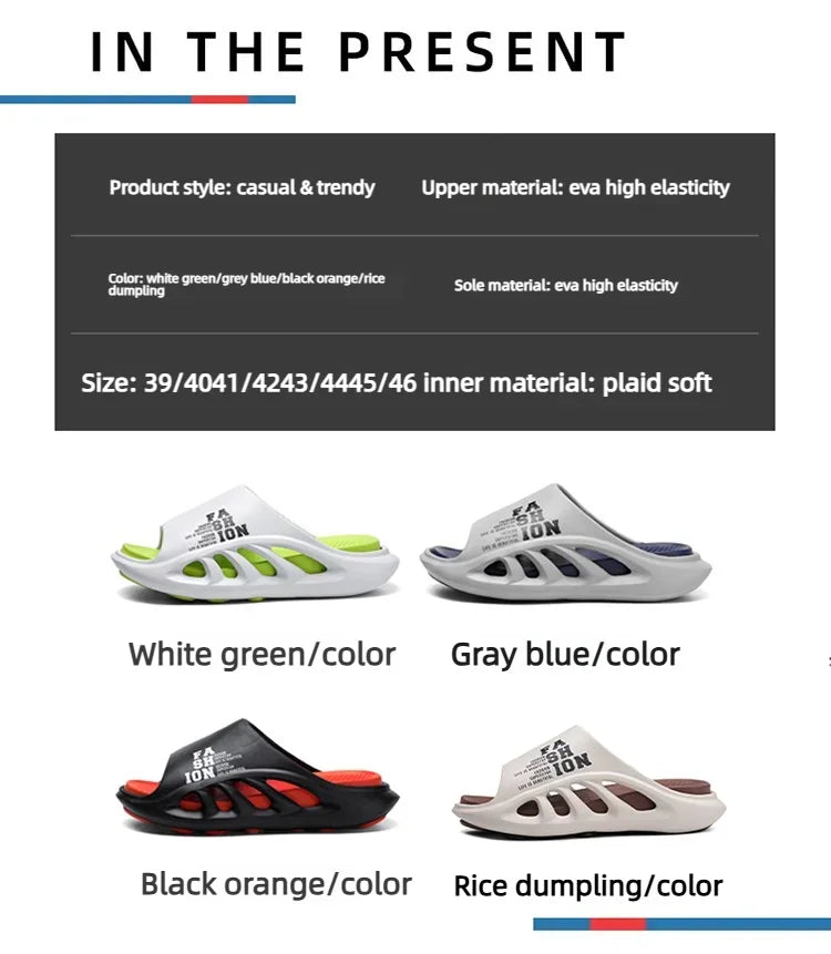 New Summer Men's Slippers 2026 EVA Soft Sole Male Slides Breathable Hollow Beach Sandals Light Comfortable Indoor Flip Flop