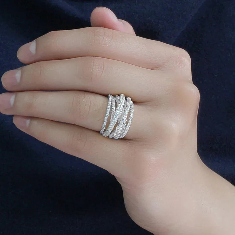 925 Sterling Silver Classic Vintage Line Wrap Zircon Ring For Women Party Luxury Fashion High Quality Fine Jewelry Hot Sales