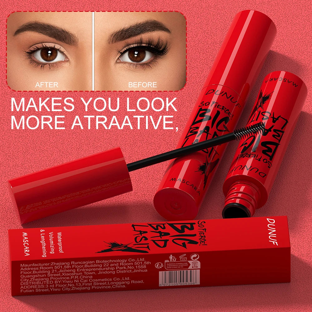 DUNUF Long-Lasting Mascara 1 Pcs Waterproof Sweat-Proof Non-Smudging Thin Thick Curling Beginner Friendly Makeup Product