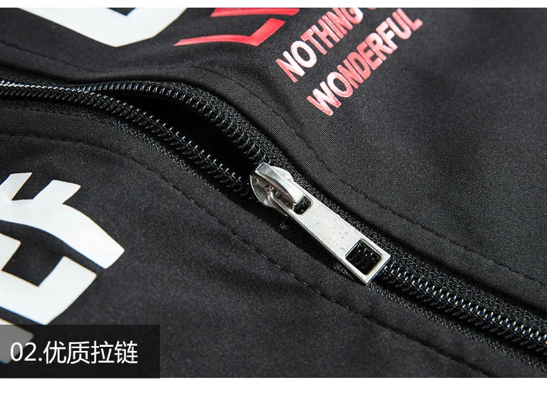 Men's Black Red Color Block Stand Collar Jacket Letter Print Zip Up Casual Streetwear Outerwear