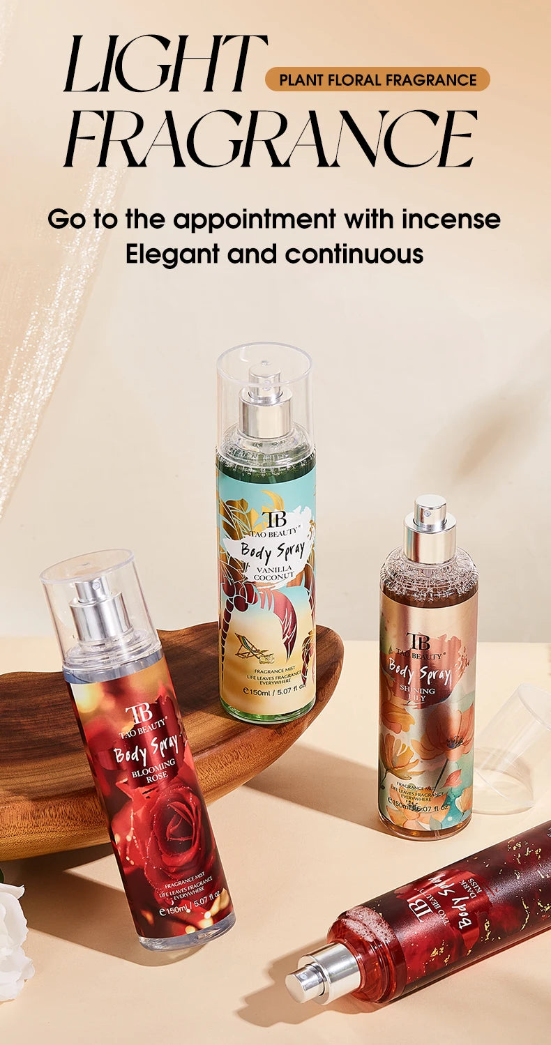 Plant Floral Car Perfume Spray, 150ml Long Lasting Body & Car Air Freshener, 4 Scents Vanilla Coconut/Rose/Lily/Dark Kiss, Auto