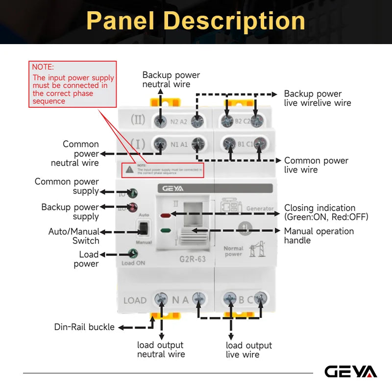 GEYA G2R Din Rail 2P 63A ATS Dual Power Automatic Transfer Switch Electrical Selector Switches Uninterrupted Power 63A 110V 220V