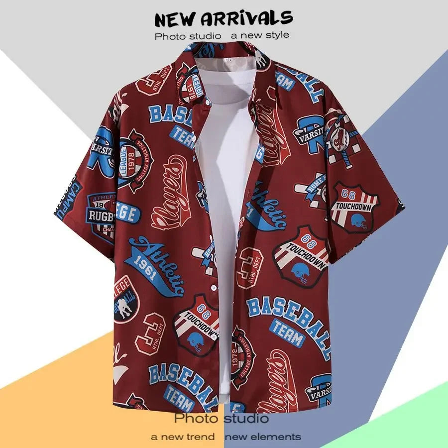 New Summer Casual Short Sleeved Shirt Korean Version Fashionable Men's and Women's Loose Collar Hawaiian Seaside Flower Shirt