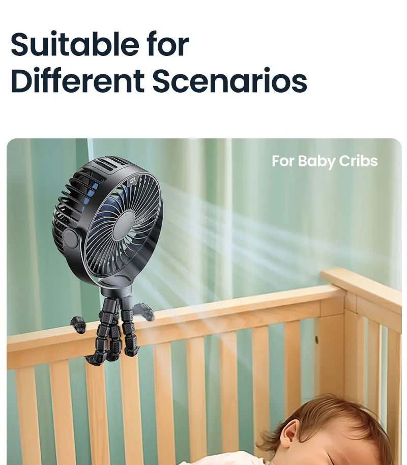 5000mah Stroller Portable Mini Fan USB Rechargeable Outdoor Electric Fan 4 Gear Speed 360°Degree Rotata & Digital Display