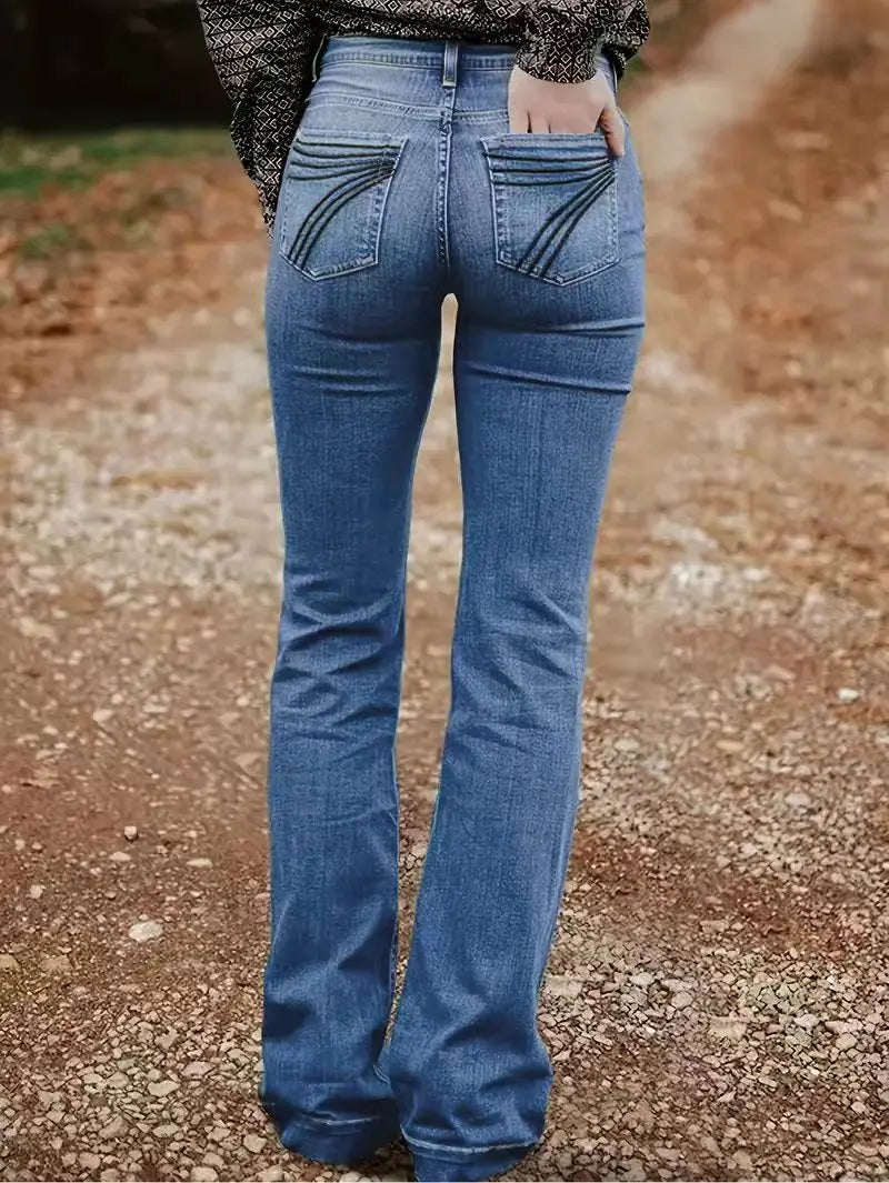 Denim Pants Women Solid Spliced Jeans Slim Fit Streetwear Pockets Floor Length Trousers Distressed Skinny Lady Elegant Autumn