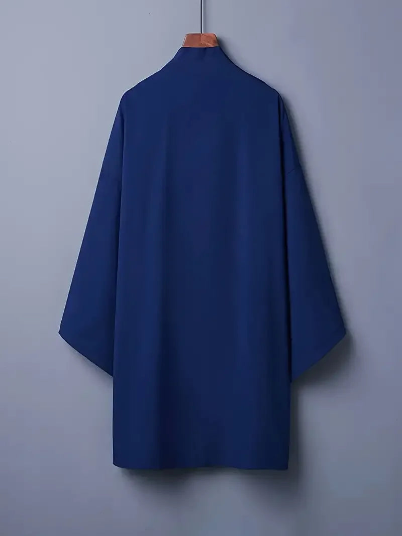 Men's Solid Color Long Sleeve Cardigan Long Kimono Shirt Asian Traditional Wear Yukata Haori Jacket Coat 6 Color Japanese Kimono