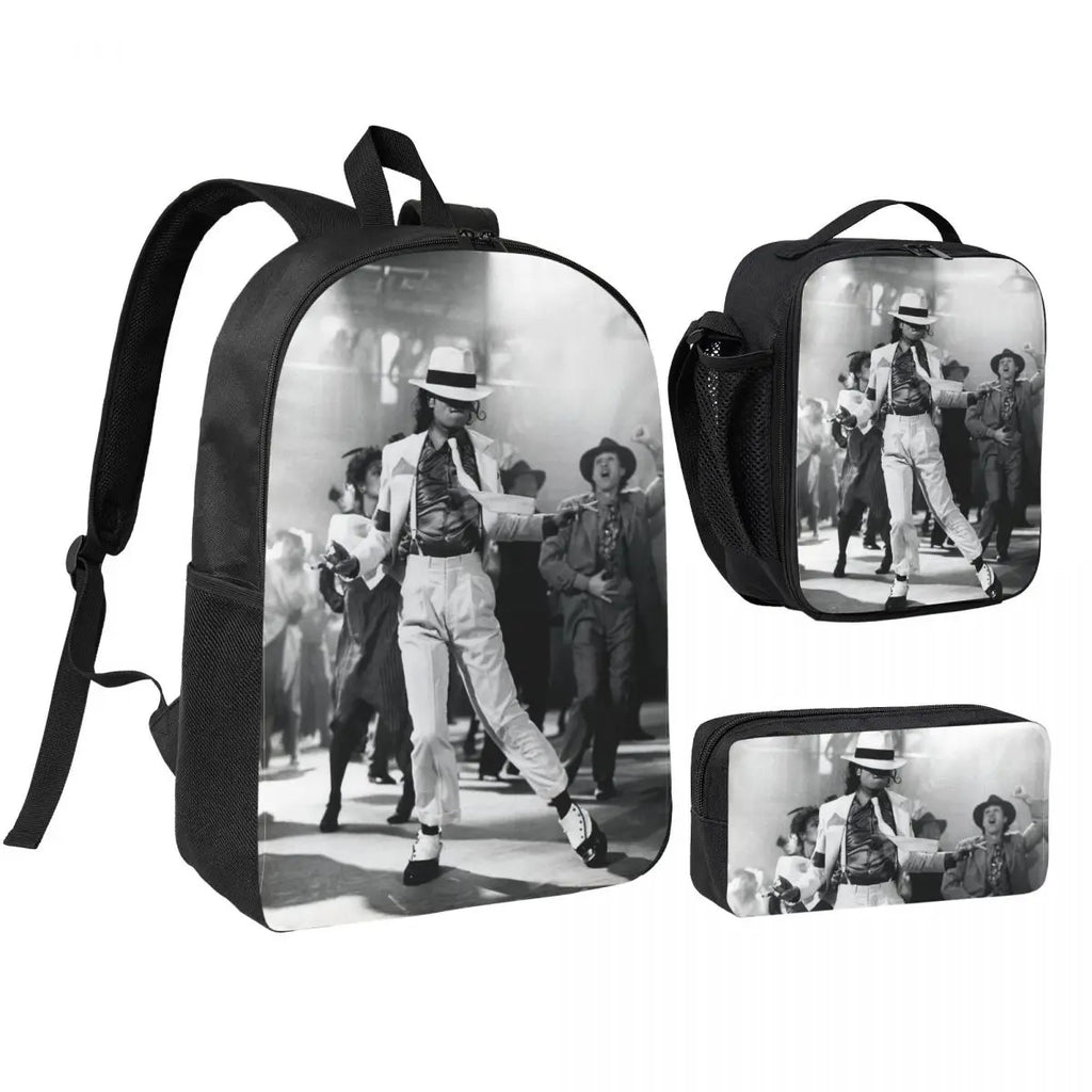 MJ Pop Legend Music 3pecs/set Backpack for Student Shoulder Bag Lunch bag Pencil Case