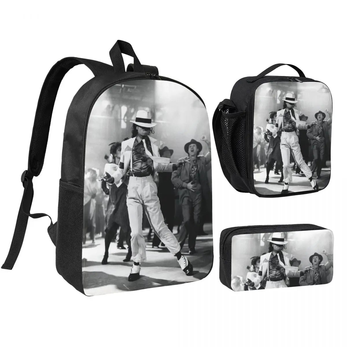 MJ Pop Legend Music 3pecs/set Backpack for Student Shoulder Bag Lunch bag Pencil Case