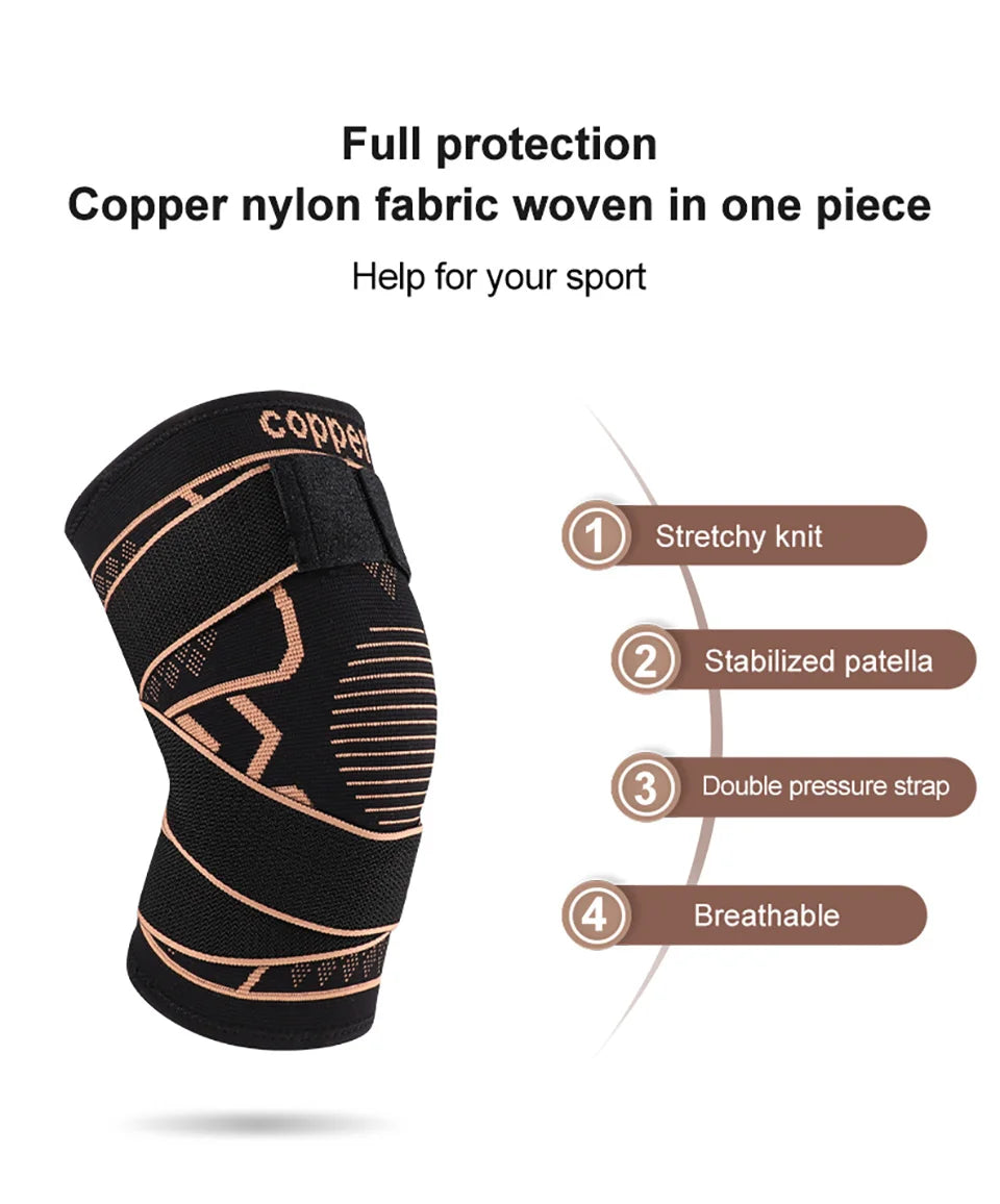 1Pcs Knee Support Knitted Nylon Copper Ion X-type Stable Patella Compression With Straps Ligament Strain  Knee Pads Men Women