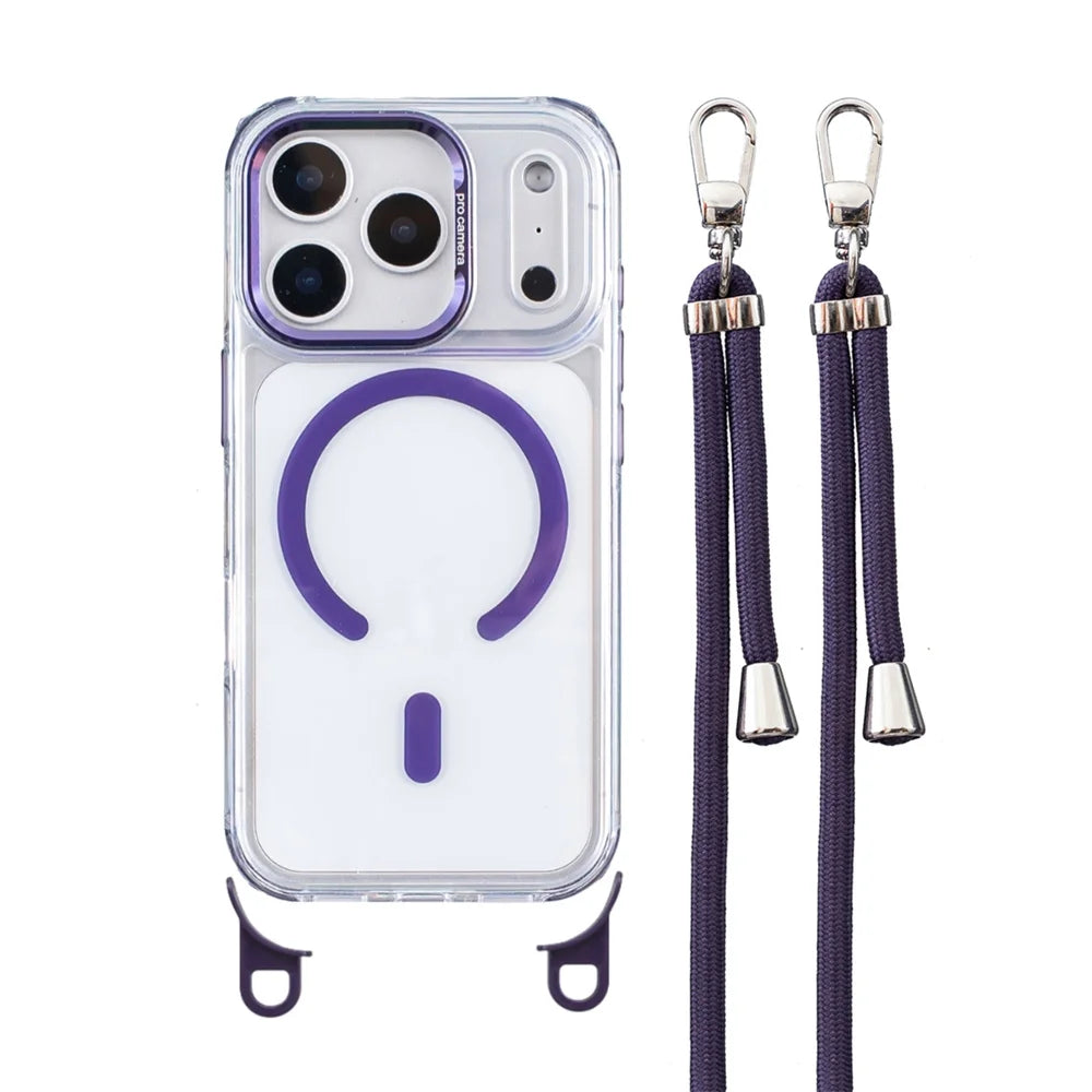 Crossbody Strap For Magsafe Clear Corners Lanyard Phone Case For iPhone 16 17 18 Pro Max Air 14 15 Plus 13 12 Anti-Shock Cover