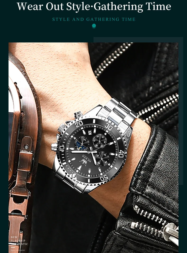 OLEVS 2870 Gold Men Watch Luxury Original Diving Series Men Watch Calendar Moon Phase Chronograph Sport Men Quartz Watch Gift