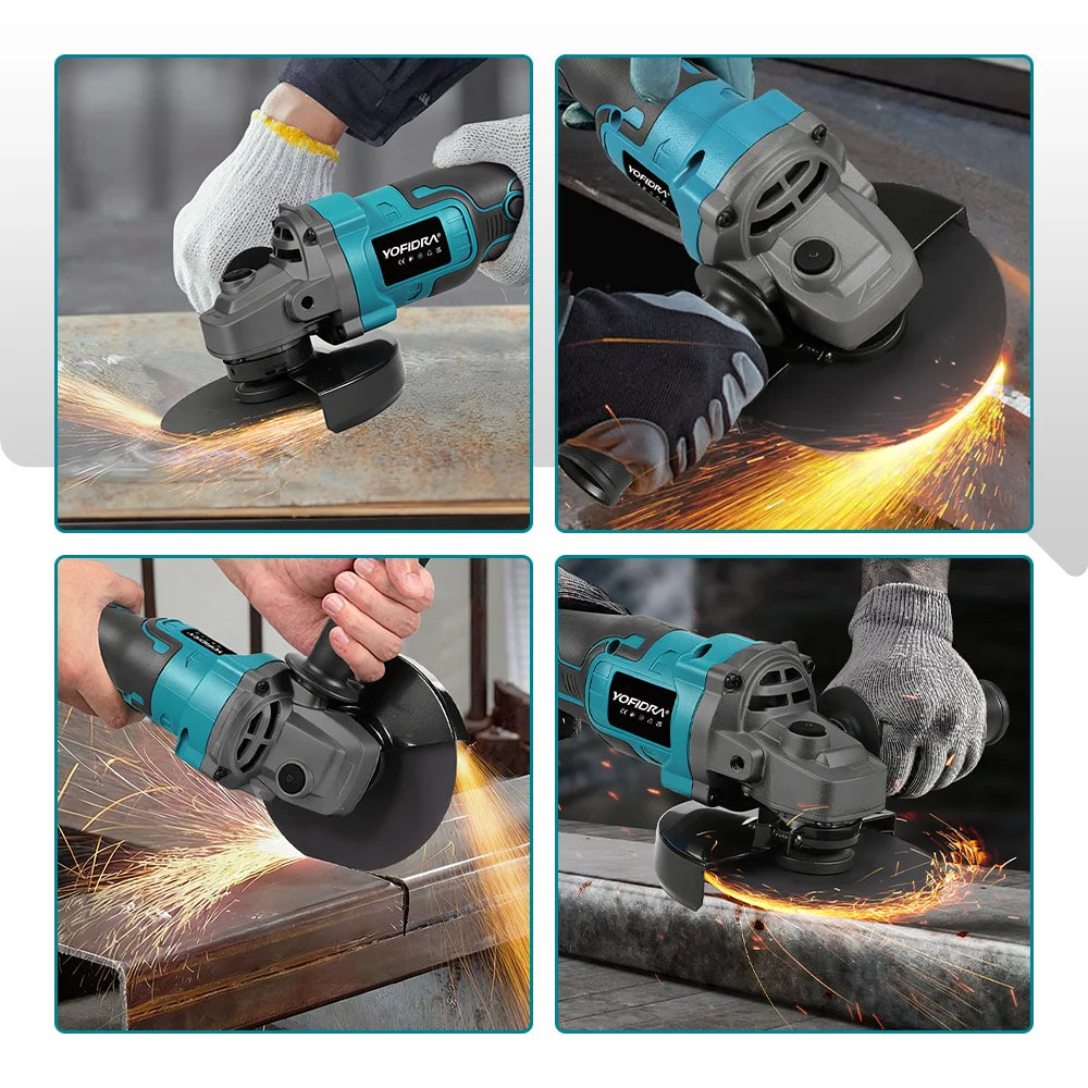 YOFIDRA 125mm Brushless Angle Grinder 3 Gears Cordless Grinding Machine Cutting Woodworking Power Tool For Makita Battery Pin