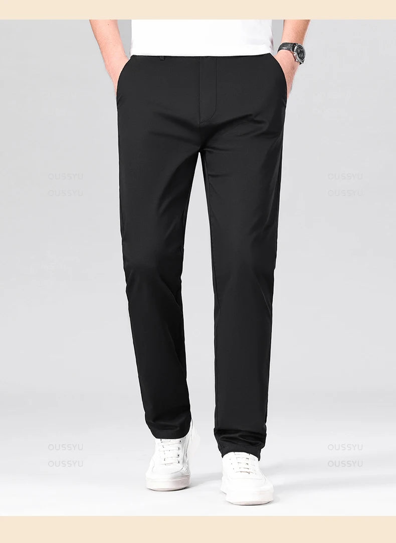 High Quality 97% Cotton Men's Straight Pants Business Solid Color Khaki Light gray Casual Formal Suit Trousers Plus Size 40 42