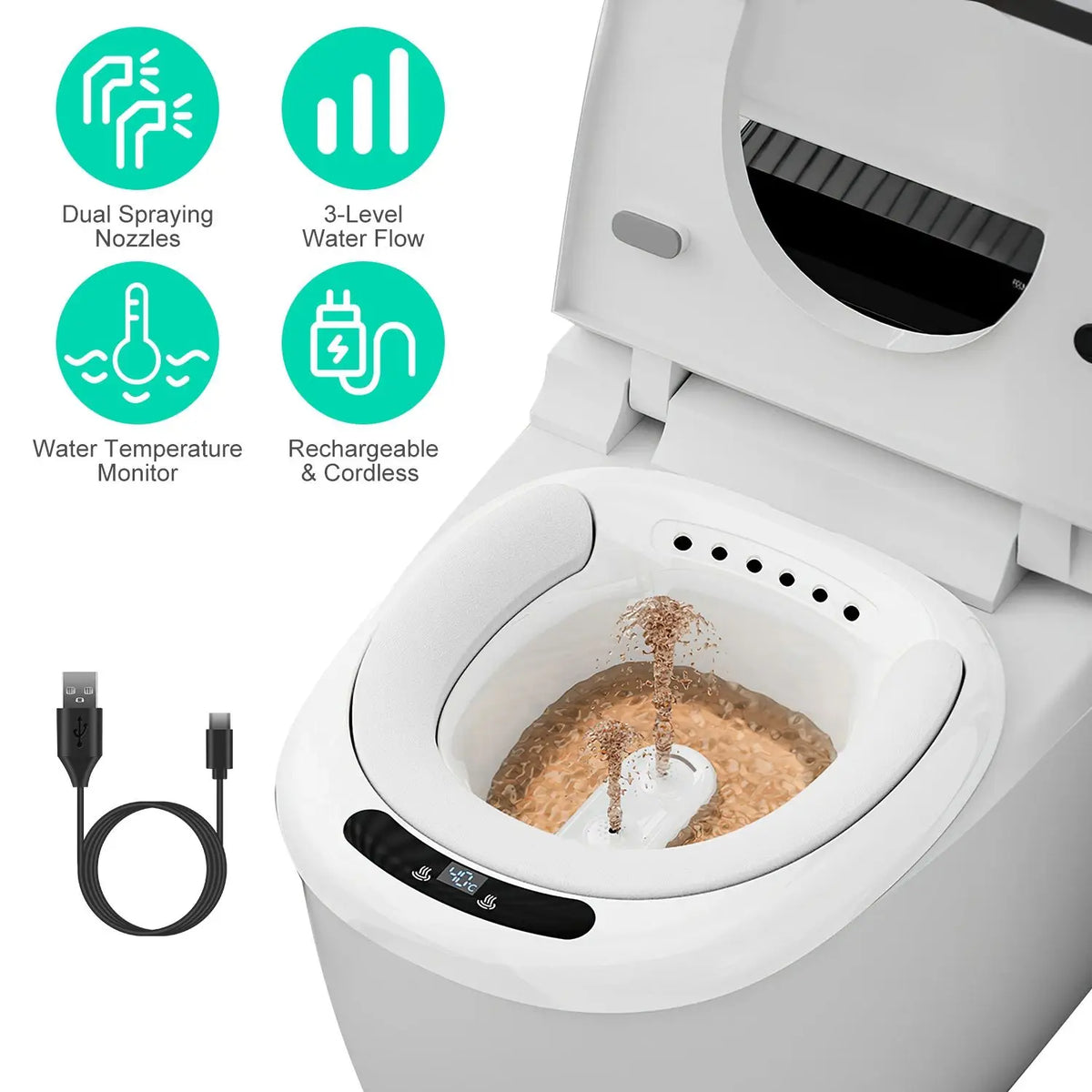 Electric bidet, double nozzles, three-speed water flow,postpartum care basin,toilet seat, salt tub,salt bath bowl,double nozzles