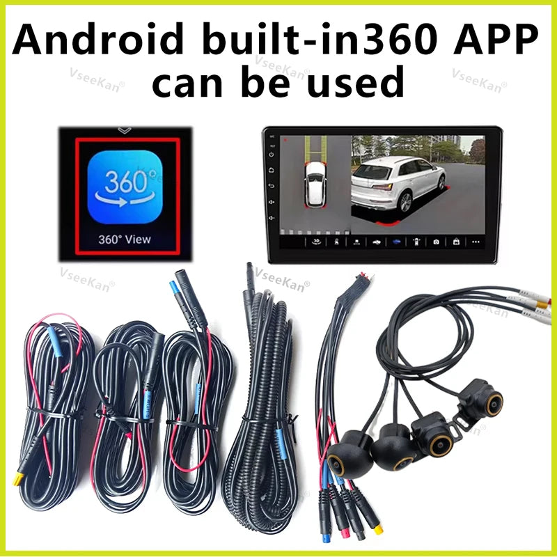 3D AHD1080P 360 Car Camera Panoramic Surround View Right Left Front Rear 4 Cameras for Android Auto 360APP Golden lens fisheye