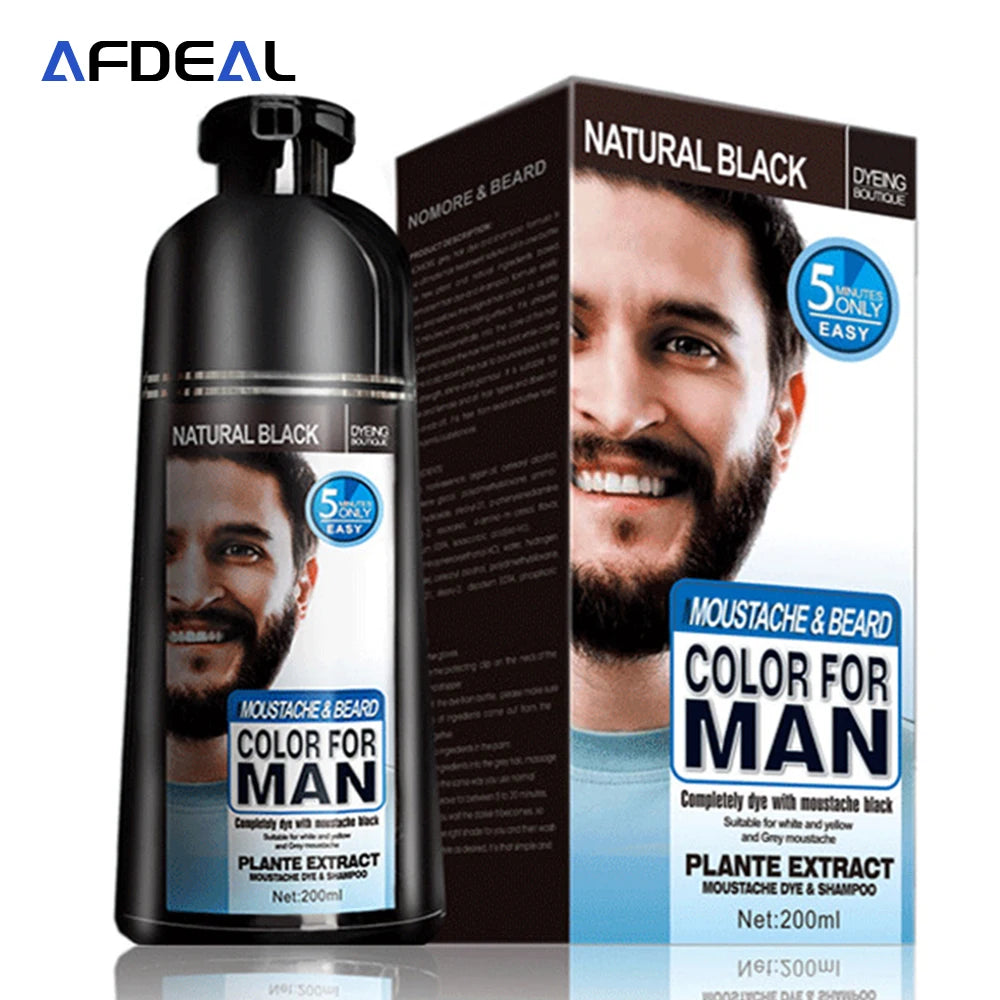 200ml Natural Long Lasting Permanent Black Beard Dye Shampoo For Men Beard Dying Removal White Gray Beard Hair