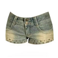 Vintage Streetwear Style Washed Retro Leopard Print Shorts 2025 Sumemr New Denim Shorts Women Y2k Sexy Slim Fit Bodycon Jean
