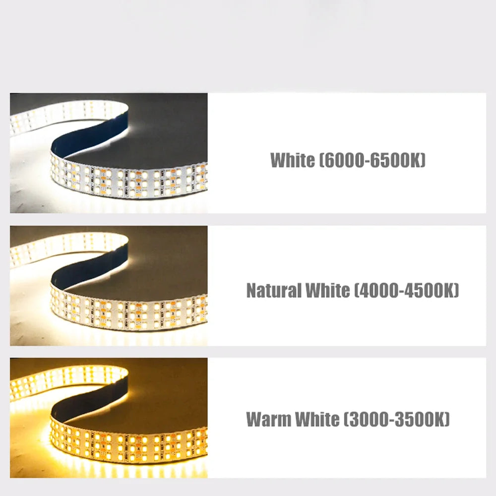 5m Double Row Led Strip light 2835 360Led 480Led 240Led 12V/24V High Bright Flexible Led Lamp IP67 Waterproof 3000K/4000K/6000K