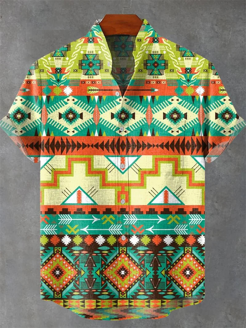 Men's Linen 80% Shirt Vintage Short Sleeve Fashion Tops Summer Casual Ethnic Clothing Shirt Men's Street Shirt