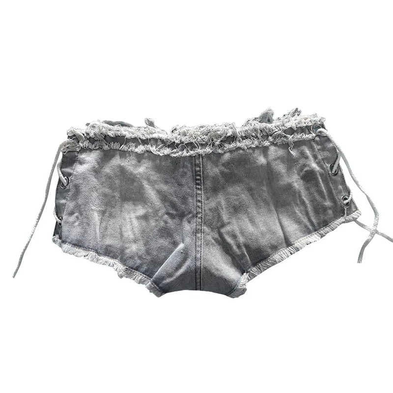 Bandage Design Denim Shorts For Women Trendy Hot Pants Ultra Short Nightclub Women's Sexy Beach Vacation 2024 New FashionSummer