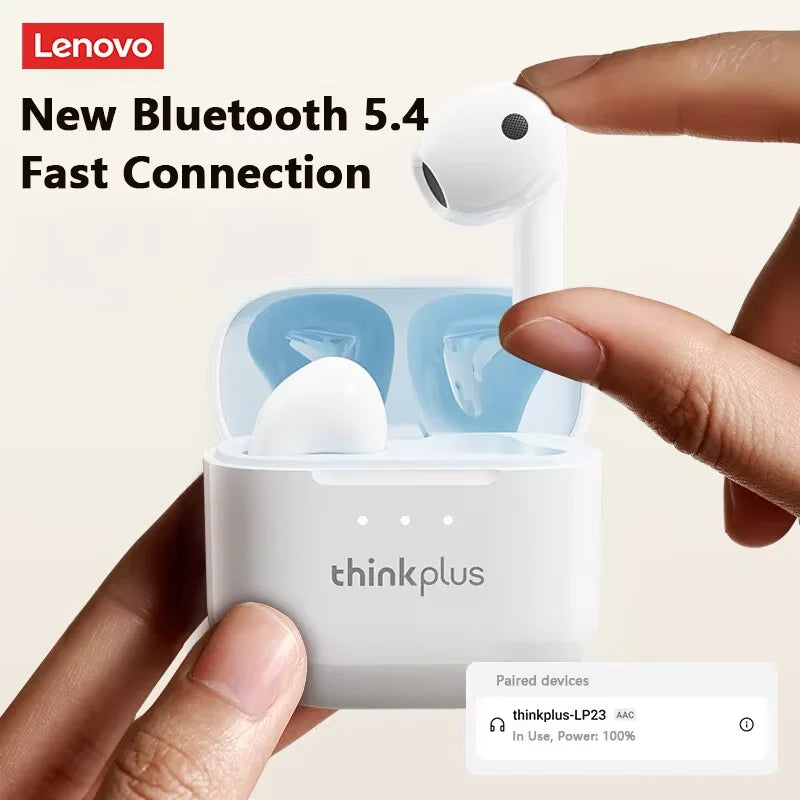 Lenovo LP23 Headphones Wireless Bluetooth 5.4 TWS Hifi Stereo Earphones Gaming Sports Touch Control HD Call with Mic Earbud