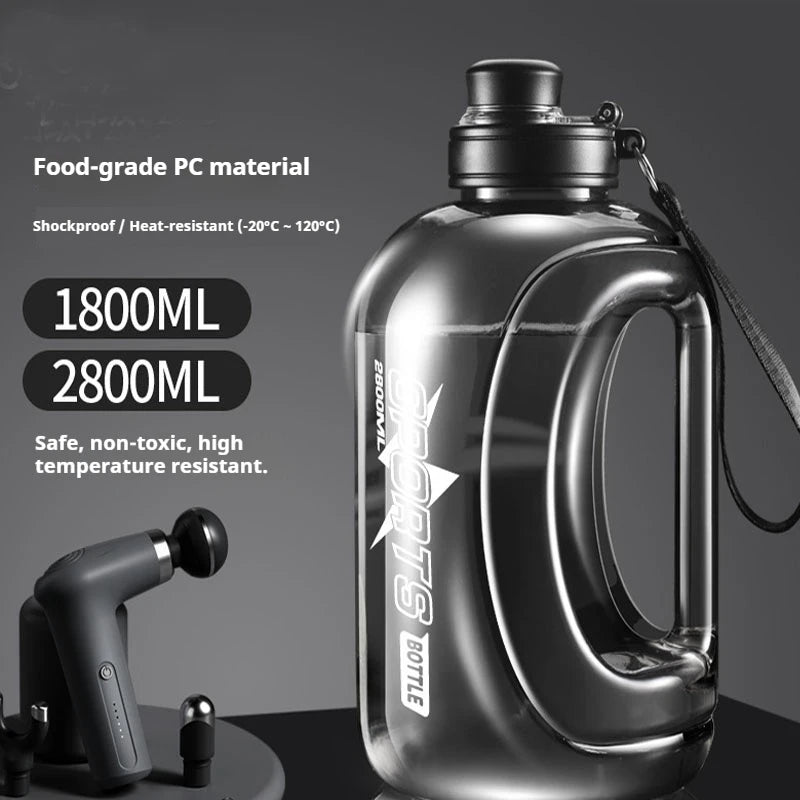 1.8L/2.8L Large Capacity Sport Water Bottle Men's Fitn Cup with Straw Portable Outdoor Big Belly Cup Durable Water Jug for Men