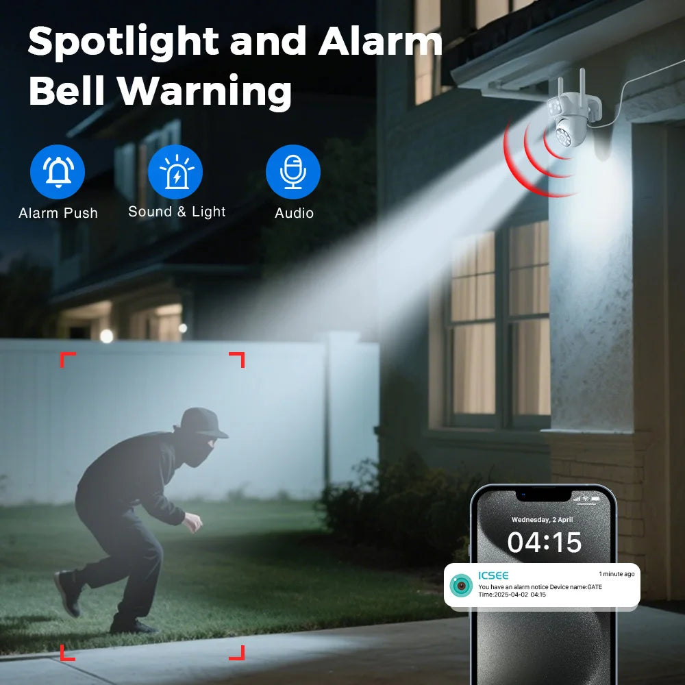 8MP WiFi Camera PTZ Dual Screens Auto Tracking Night Vision CCTV Surveillance Camera Outdoor 4MP Security IP Camera icsee