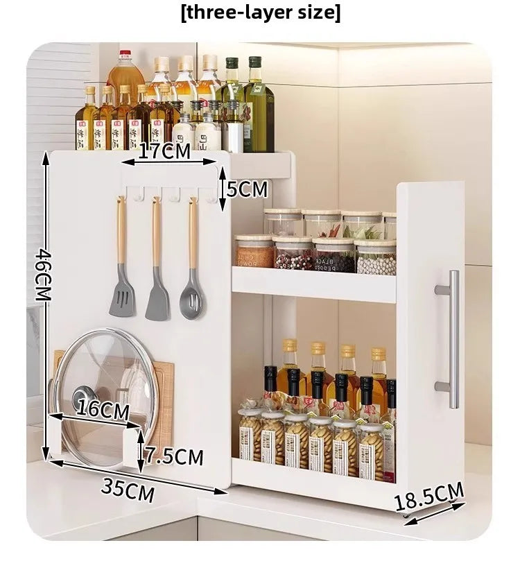 Kitchen Pull-out Spice Rack Countertop Multifunctional Seasoning Storage Rack Dustproof Ultra-Narrow Box Cabinet