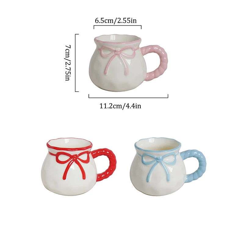 1Pc Ceramic Cup with Bowknot Design, Small Capacity Coffee Cup with Bowknot Handle, Household Daily Drinking Cup, Suitable for Afternoon Tea and Black Tea, Suitable for Espresso Cups in Restaurants and Cafes, Gift for Giving