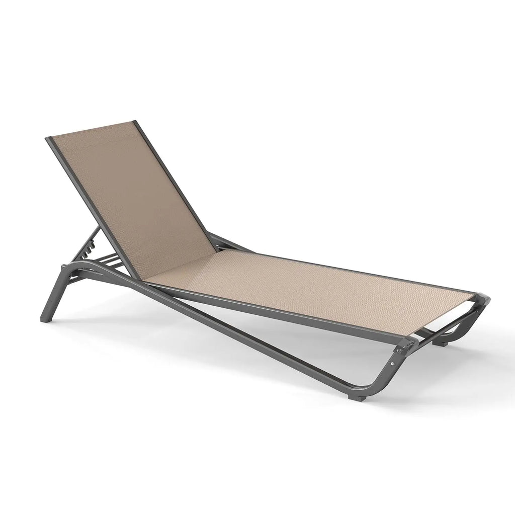 Adjustable Patio Chaise Lounge Outdoor Textilene Sun Bed for Pool Deck Rust-Proof Aluminum Frame, Custom