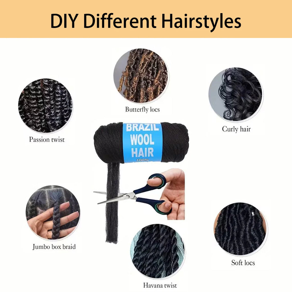 3 Pcs Brazilian Wool Acrylic Yarn for Braiding Synthetic Hair Extensions Crochet Box Senegalese Twist Jumbo Faux Locs for Women
