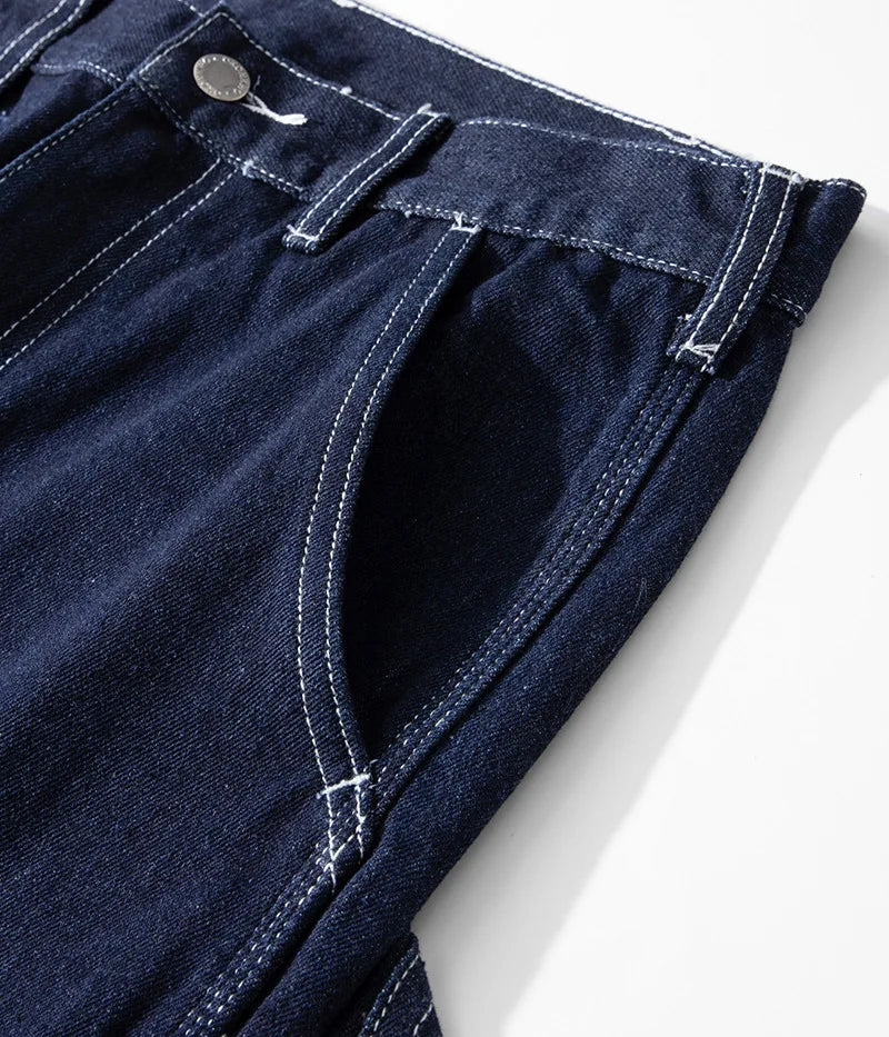 3903 Good Quality Striped Jeans For Man Multi Pockets Cargo Style Straight Casual Loose Trendy Streetwear Boyfriend Denim Pants