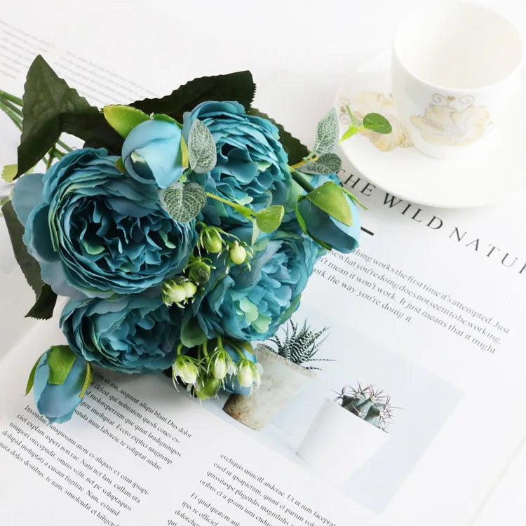 Artificial Flowers Rose Silk Peony Brial Bouquet Home Room Table Decora Festival Wedding Scrapbook Fake Plants Diy Gifts Props