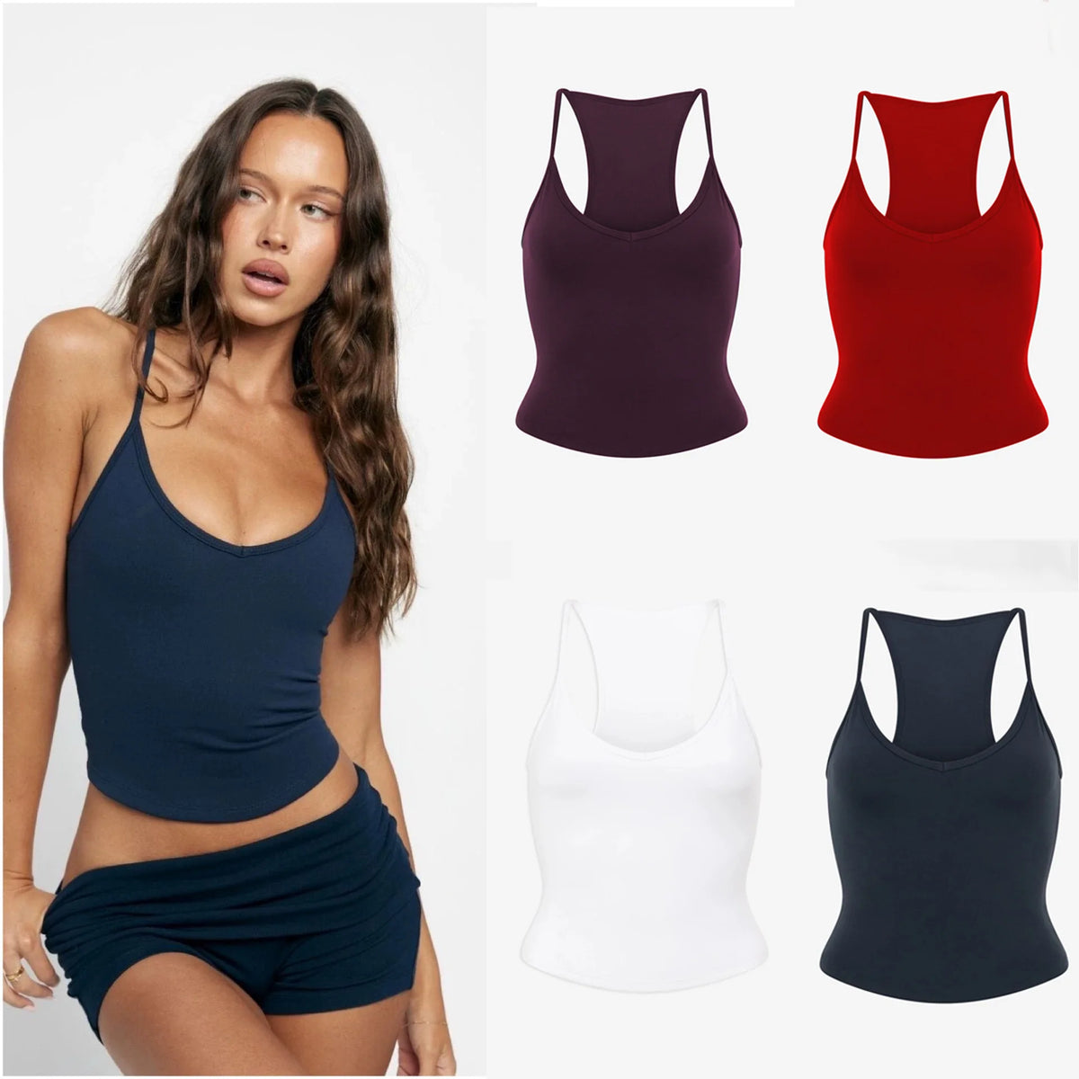 C-B Women Stretch Yoga Outfit Halter Crop Top Fold Over Waist Biker Shorts Gym Workout Running Fitness Active Sportswear