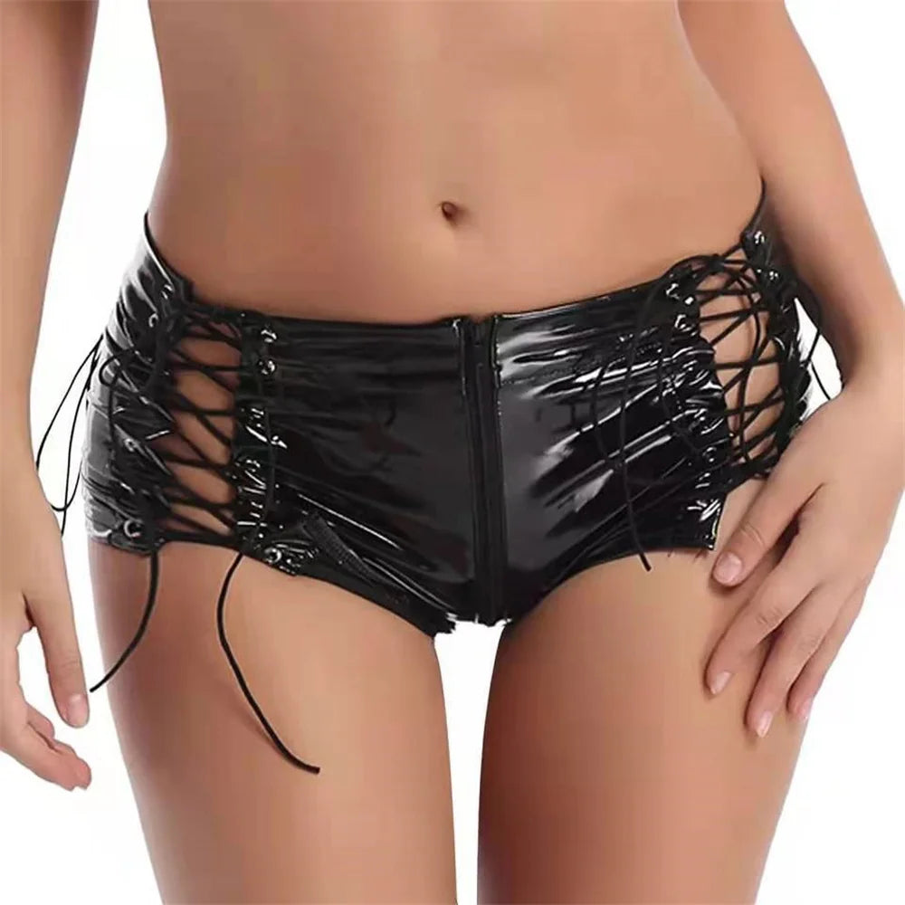 Sexy Black PU Casual Fashion Summer Shorts Women Clothing Goth Faux Leather High Waisted Womens Shorts Y2K Hot Woman Short Pants