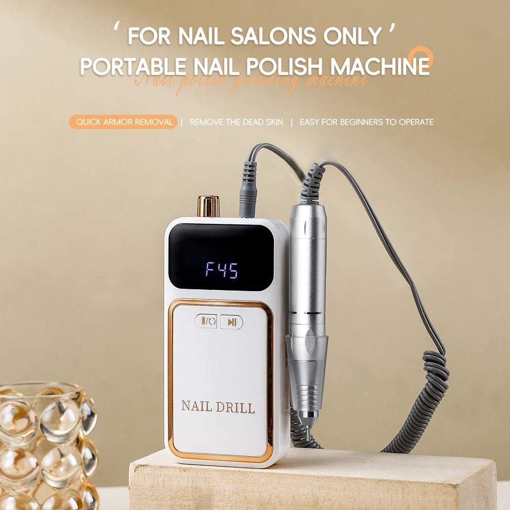 Professional 45000RPM Electric Portable Nail Drill Machine Rechargeable Low Noise Nail Sander File for Manicure Salon Tool