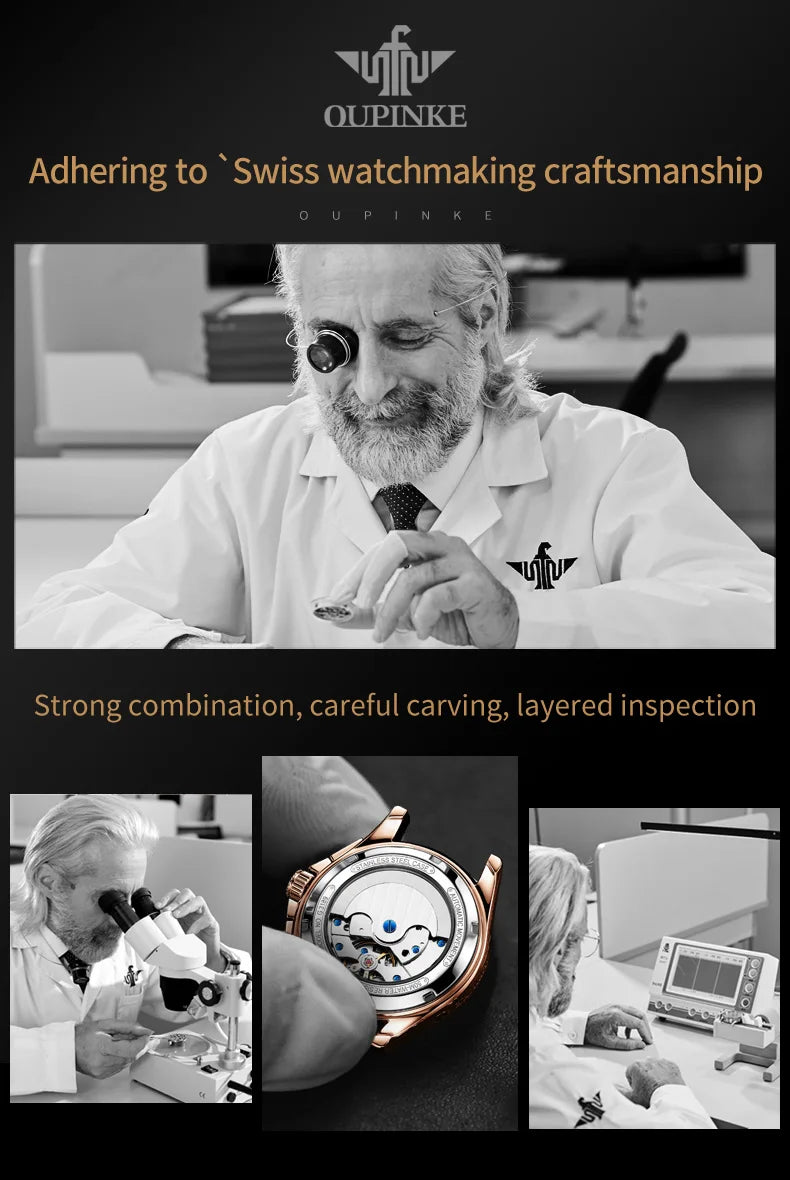 OUPINKE 3189 Automatic Watch for Men Genuine Leather Strap Waterproof Moon Phase Man Watches Luxury Men's Mechanical Wristwatch