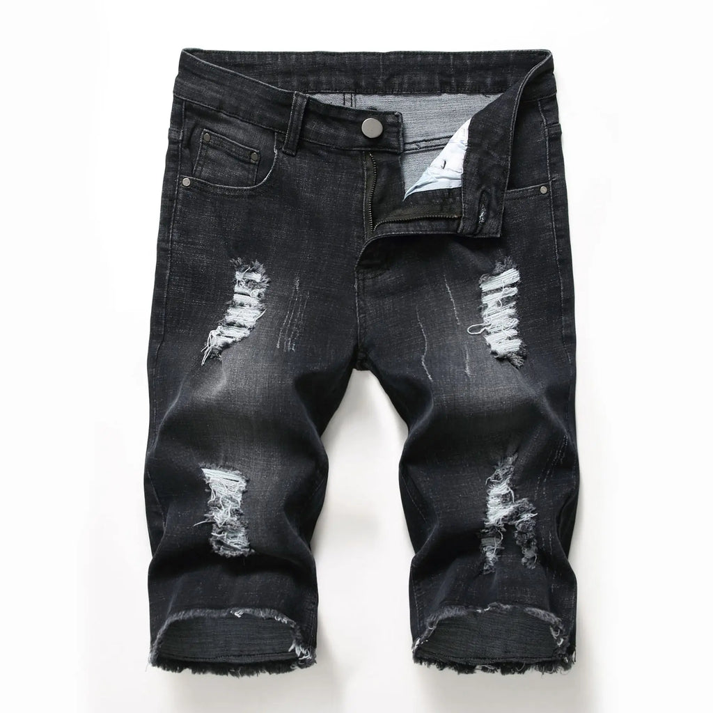 2026 New Denim Shorts for Men Fashion Casual Stretch Straight Short Jeans Men Summer Trend Holes Slim Fit Cowboy Short Trousers