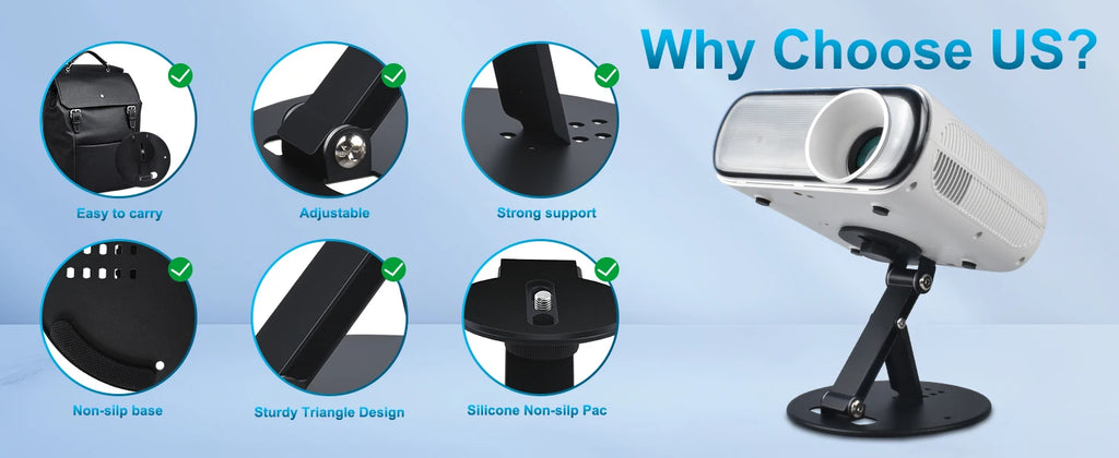 Desktop Projector Mount 180° Adjustable 3-in-1 Mounting Options Universal 1/4" Screw Sturdy Portable Max Load-Bearing 11 Pounds