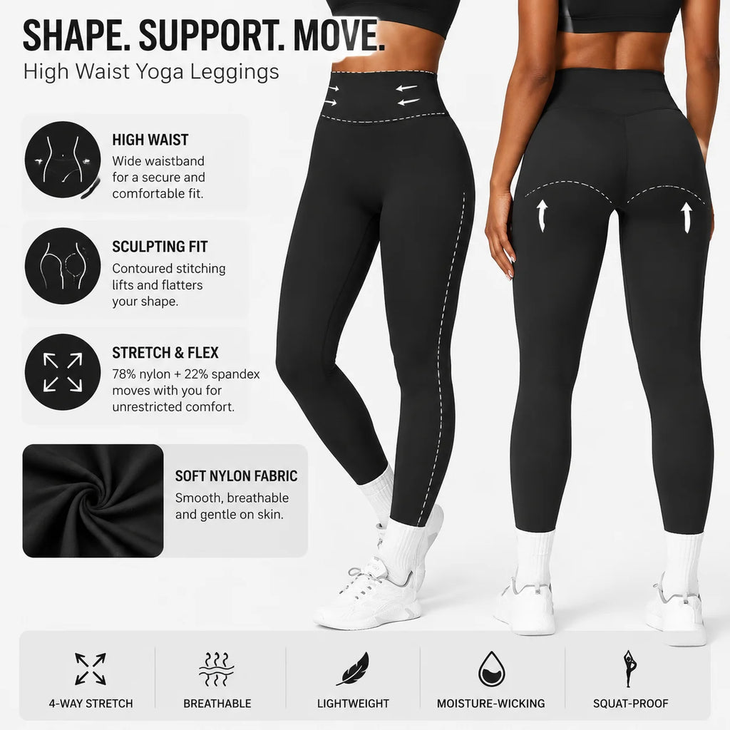Women's High Waist Yoga Leggings Workout Pants Nylon Spandex Solid Gym Fitness Activewear